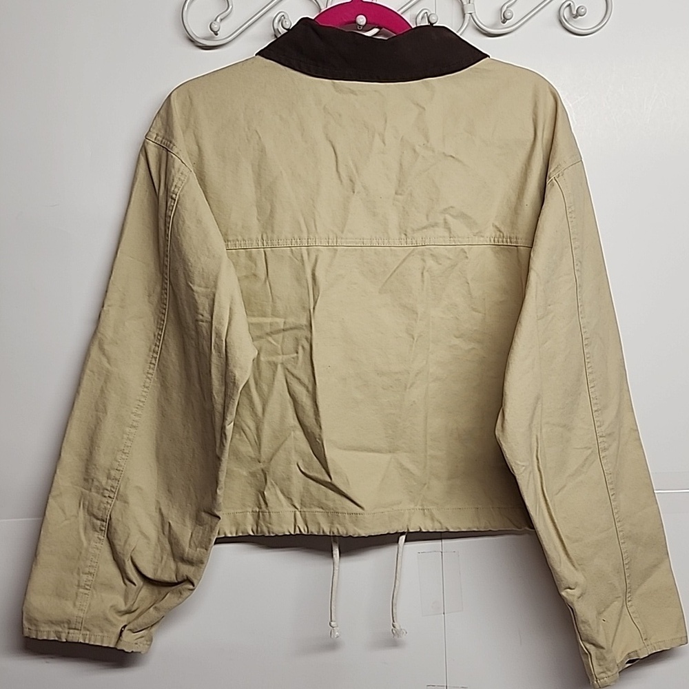Megfie Light Tan With Dark Brown Collar Sz L Lightweight Barn Jacket Gorpcore - Picture 6 of 10